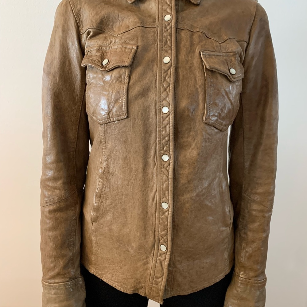 Leather shirt jacket